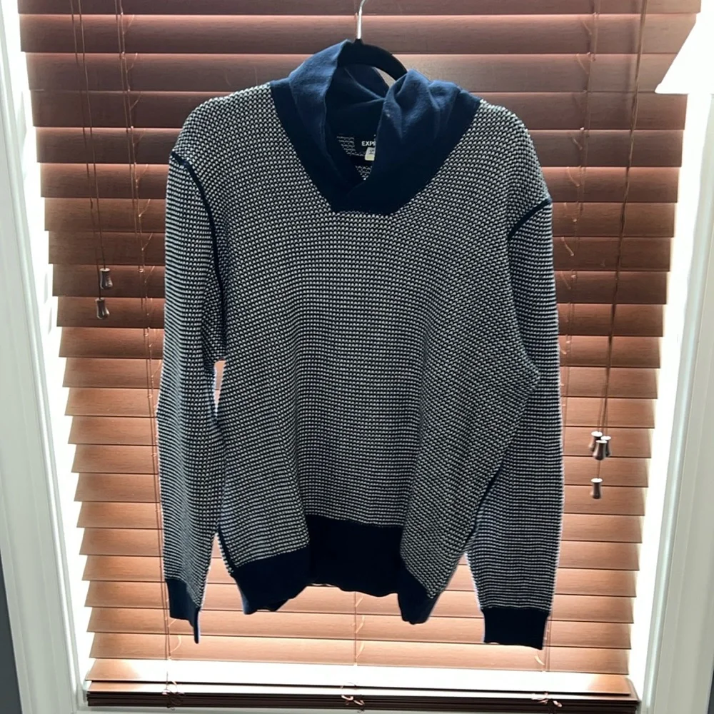 Men’s Express blue and white long sleeve sweater - Picture 1 of 4